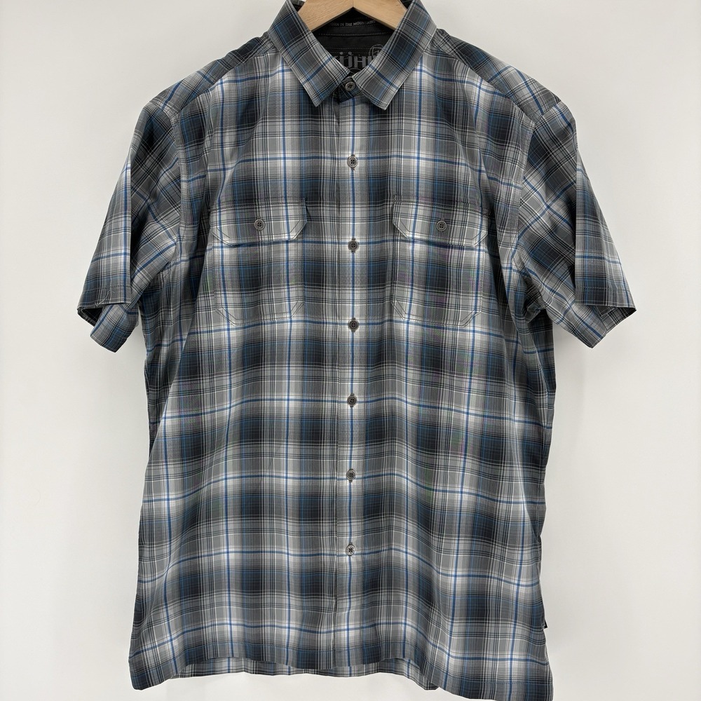 Kuhl Shirt Mens Med Blue Shoreline RESPONSE Short Sleeve Button Up Hiking Camp